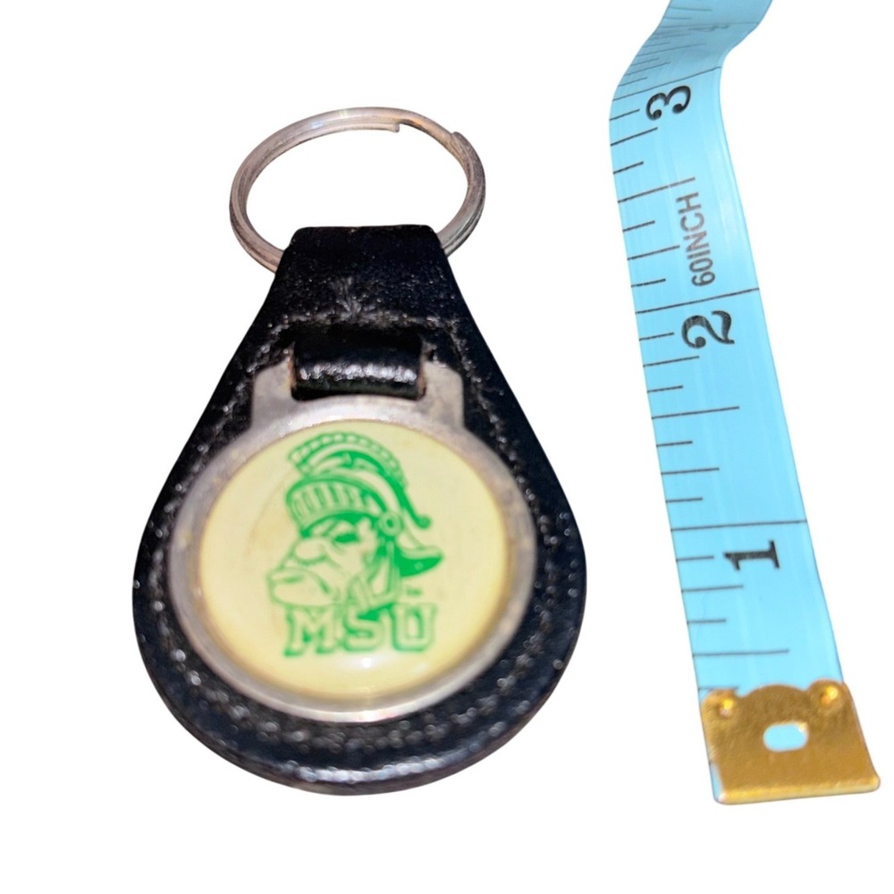 Vintage | MSU Spartans Leather Keychain‎ | Green Mascot Logo Key Ring